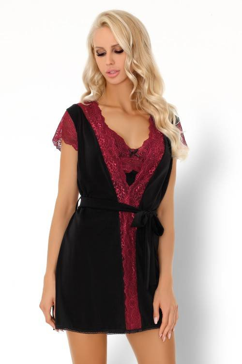 Szlafrok damski Kumiko LC 90428 Pink Rosses Collection LivCo Corsetti