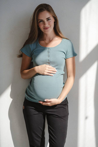 Bluzka ciążowa i do karmienia Tummy z krótkim rękawem Milk&Love patynowa 