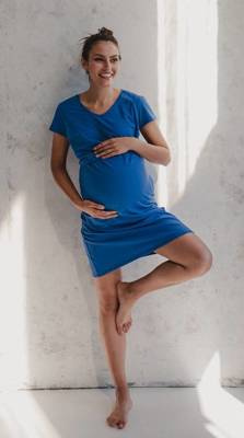 Koszula nocna ciążowa i do karmienia krótki rękaw Night & Day Milk&Love chabrowy