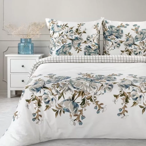 Pościel satynowa Spring 40 Kwiaty Eurofirany biały/turkusowy