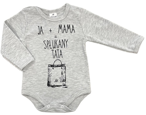 55121970 Body z długim rękawem "Ja + Mama = Spłukany Tata" Oscar Kids - szary