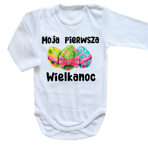 Body długi rękaw "Moja pierwsza Wielkanoc z jajeczkami" Moocha biały