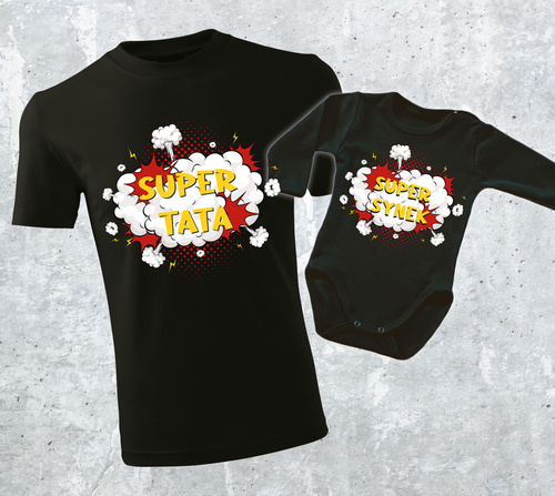 Komplet dla taty i syna "SUPER TATA + SUPER SYN" koszulka + body Moocha 