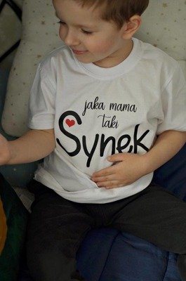 Koszulka dziecięca krótki rękaw "Jaka Mama taki Synek" Moocha biały