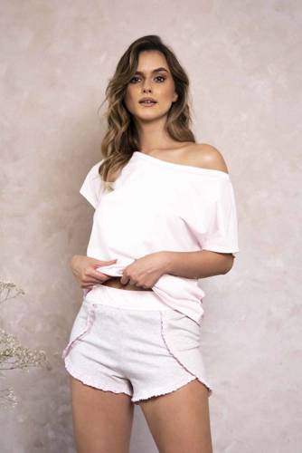 Piżama Damska krótki rękaw, spodenki Ikaria Italian Fashion - jasny różowy/jasny melanż