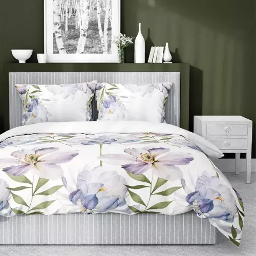 Pościel satynowa kwiaty 4449 A Home Satin Detexpol biały 