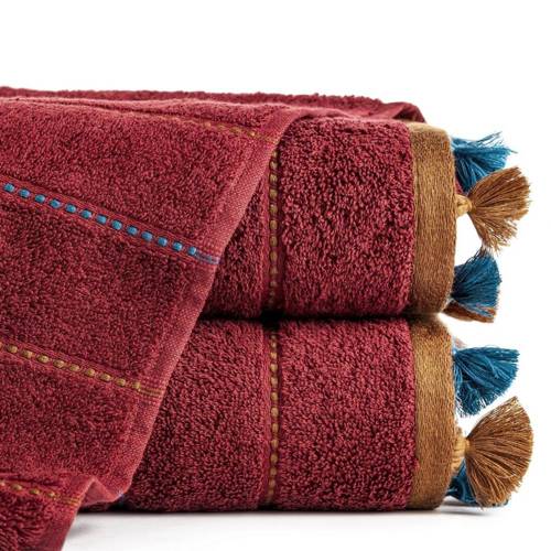 Ręcznik bawełniany z frędzlami Morocco Eurofirany bordowy