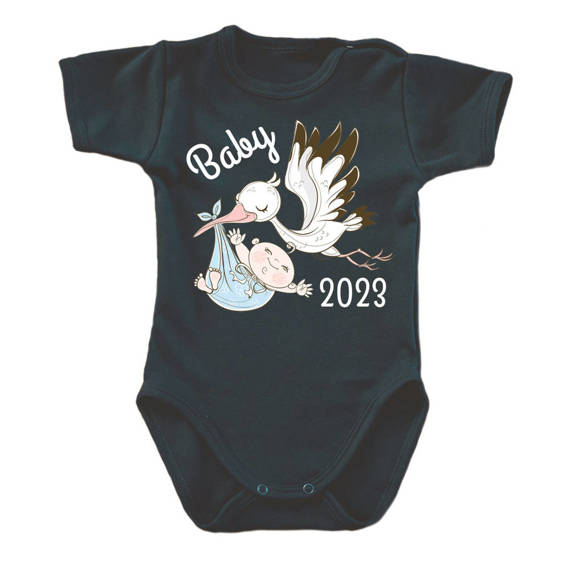 Body krótki rękaw "BABY 2023 born in" Moocha czarny 