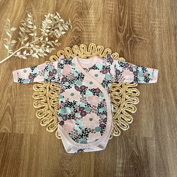 Body rozpinane z długim rękawem BD11126 Kwiaty Mamatti