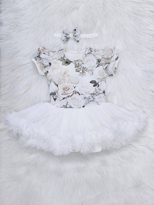 Body-sukienka krótki rękaw White Roses Bambarillo  