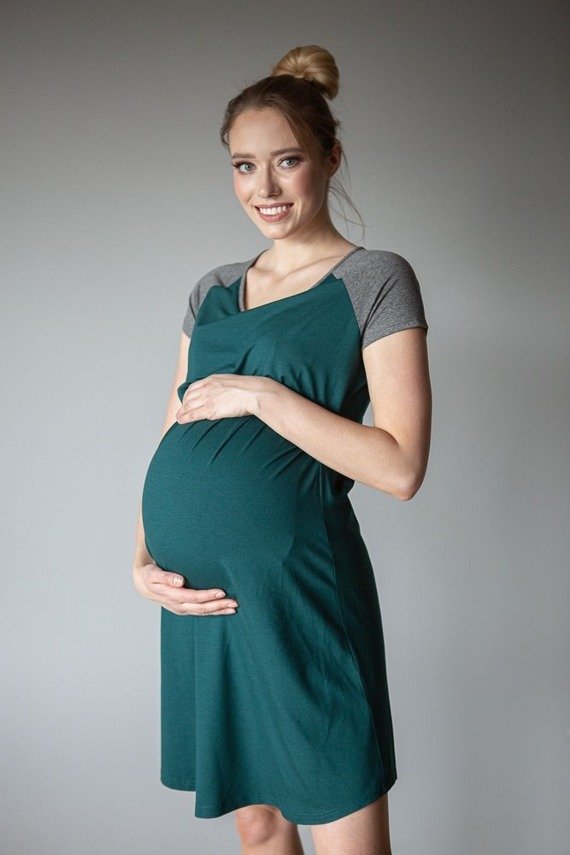 Koszula ciążowa i do karmienia 324    MIRACLE - butelkowa zieleń