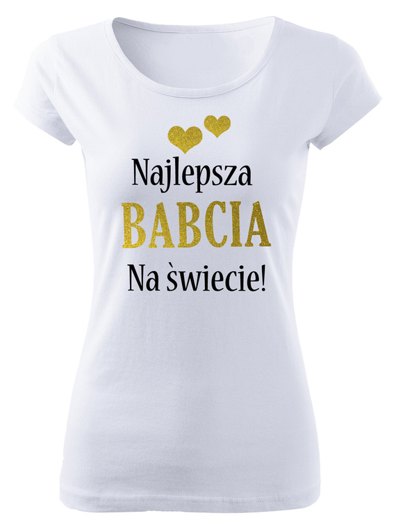 Koszulka damska "Najlepsza BABCIA NA ŚWIECIE – złoty nadruk"  Moocha biały 