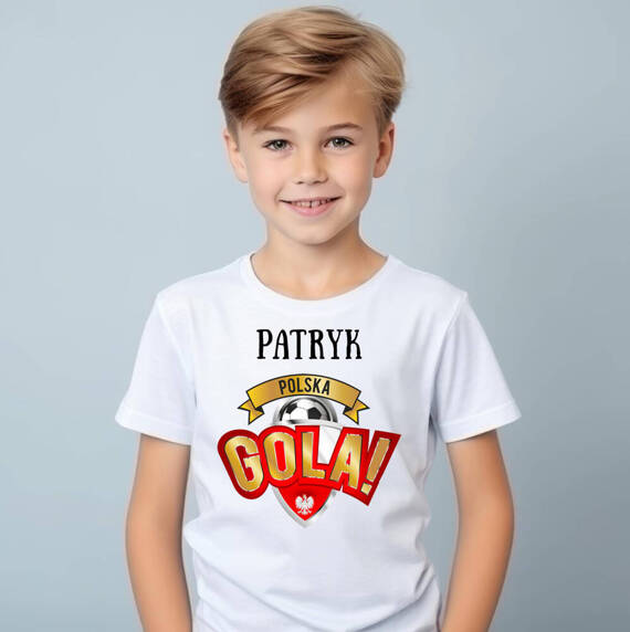 Koszulka dziecięca "Polska gola z imieniem" Moocha biały 