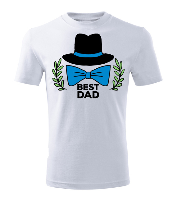 Koszulka męska "Best dad z kapeluszem i muszką" Moocha biały  