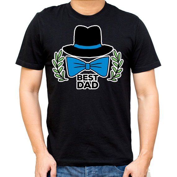 Koszulka męska "Best dad z kapeluszem i muszką" Moocha czarny 