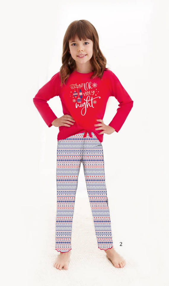 Piżama dla dziewczynki, świąteczna 2721, 2722 Santa Taro 02 czerwony 