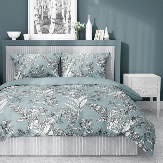 Pościel satynowa kwiaty 4601 B Home Satin Detexpol miętowy 