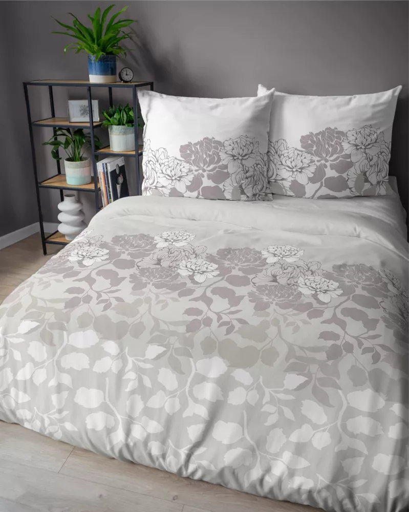 Pościel satynowa kwiaty 5090 B Home Satin Detexpol beżowy 