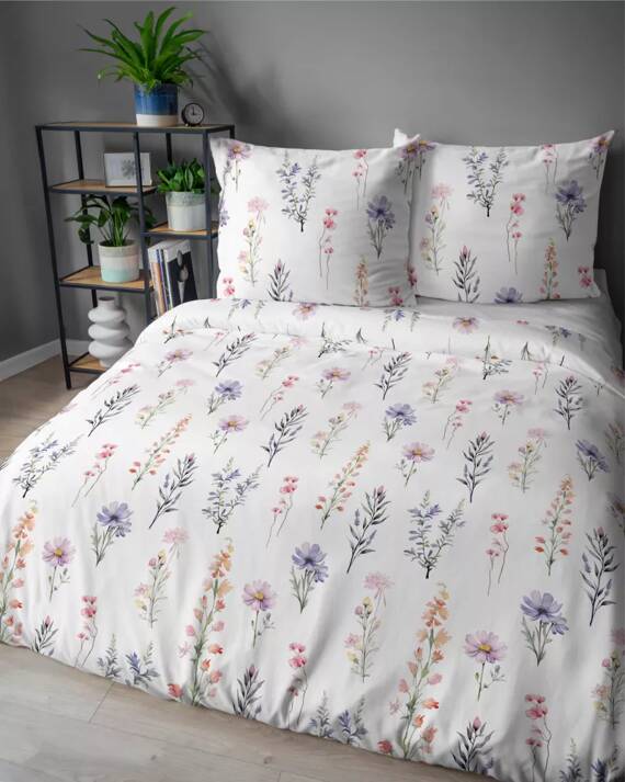 Pościel satynowa kwiaty 5091 B Home Satin Detexpol biały 