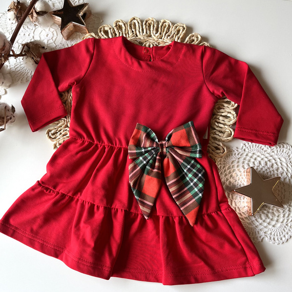 Sukienka z długim rękawem 23SE01 Merry Christmas Mamatti - czerwony