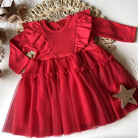 Sukienka z długim rękawem 23SF01 Merry Christmas Mamatti - czerwony