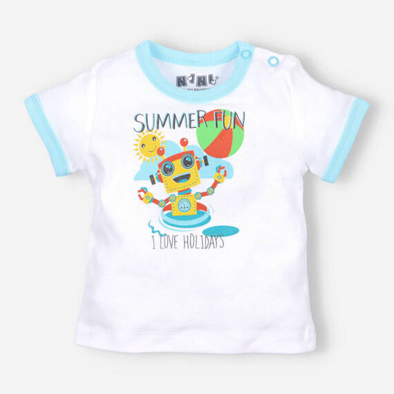 T-shirt z bawełny organicznej Summer Robots Nini biały 